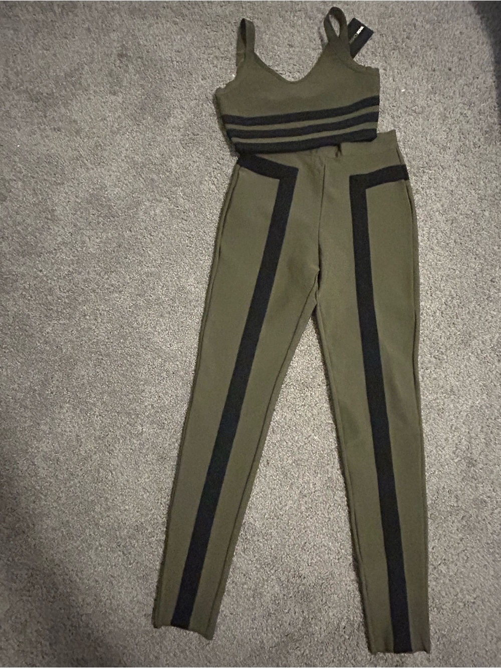 Fashion Nova Olive and Black Two-Piece Skinny Set